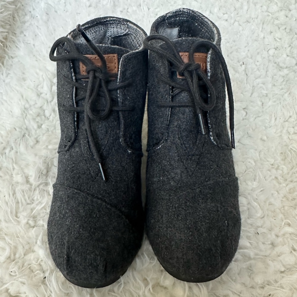 Toms Charcoal Wool Wedge Booties